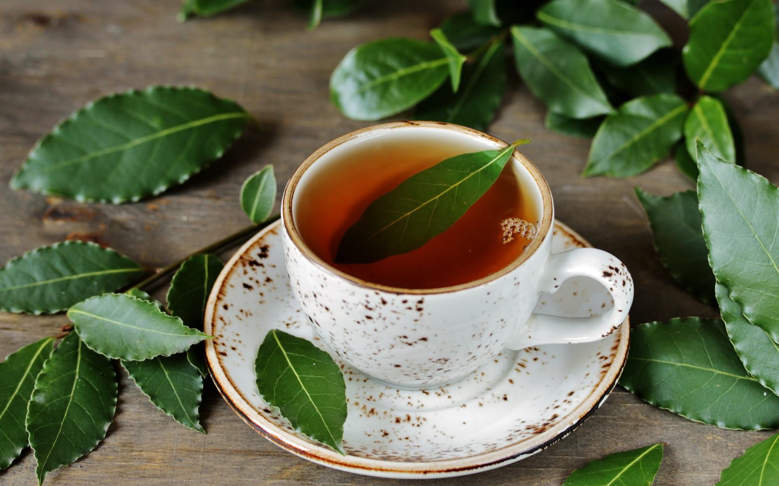 Bayleaf Tea in a white cup