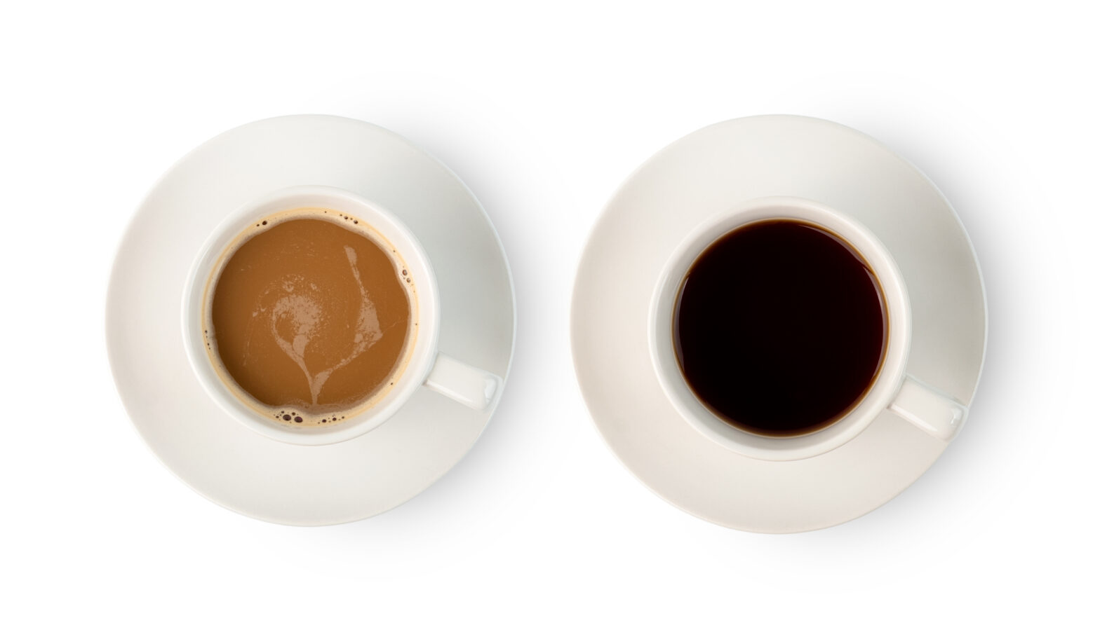 Milk Tea and black Tea in white cup isolated on white background