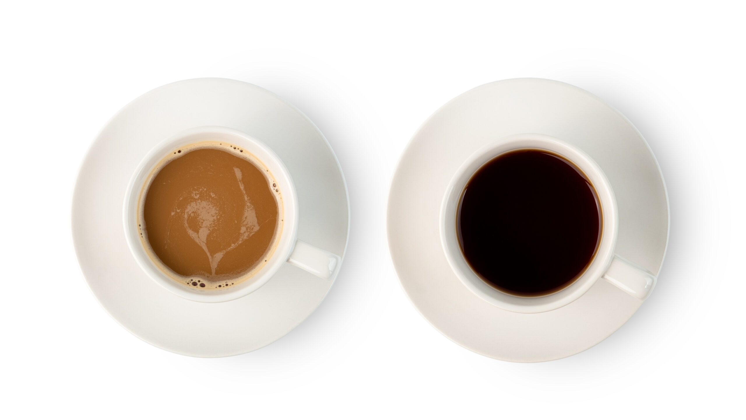 Milk Tea and black Tea in white cup isolated on white background